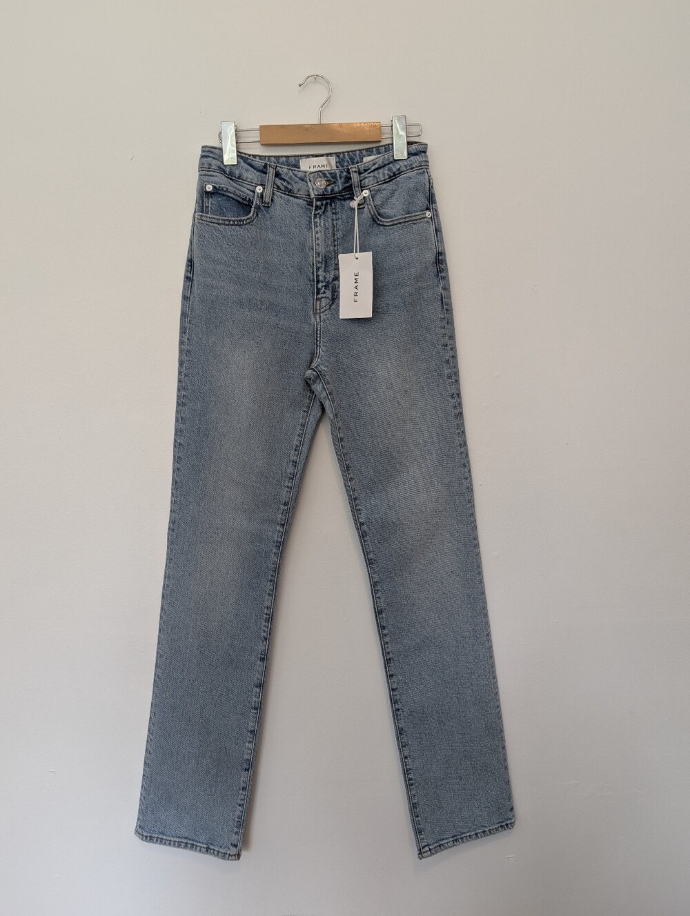NWT FRAME Denim The Ruler High Rise Straight Leg Jeans Dolly Light Wash 27